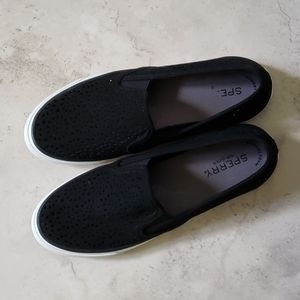 Women's Sperrys. Size 7.5. Black with white soles.